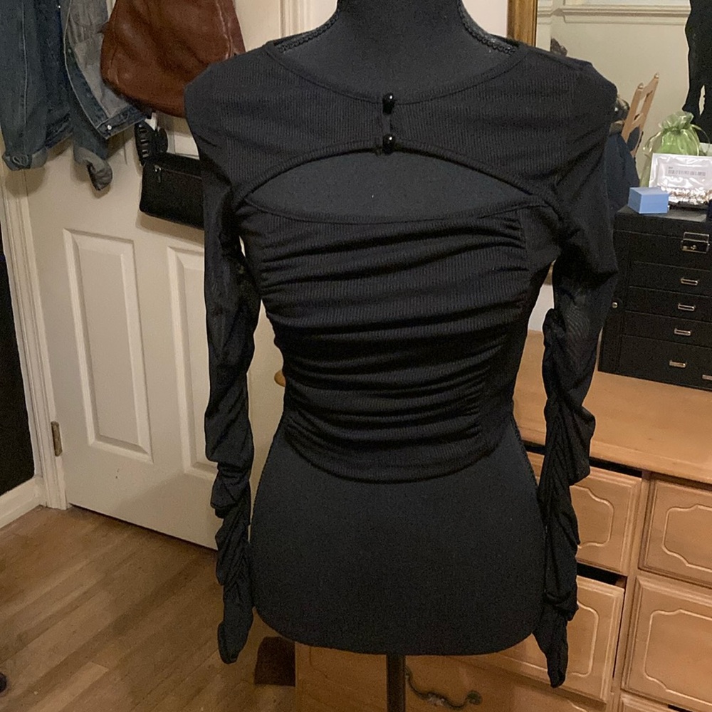 Black Ruched Long Sleeve Women's Top